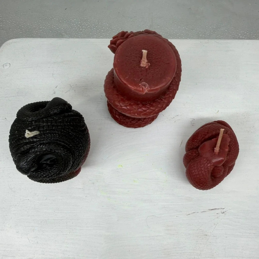 Soy Decorative Candle Set Burgundy Black Snake Skull Gothic Odditiy Witchy Decor